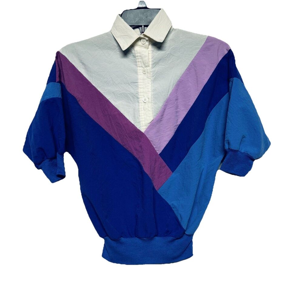 VTG 1980's Petiva Women's Short Sleeve Windbreaker Style Shirt Lightweight S ?